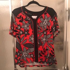 Black, White, and Red floral Blouse
